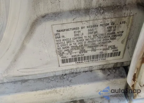 2005 Nissan Altima 2.5 S из США, поврежденный, VIN 1N4AL11D75C221786